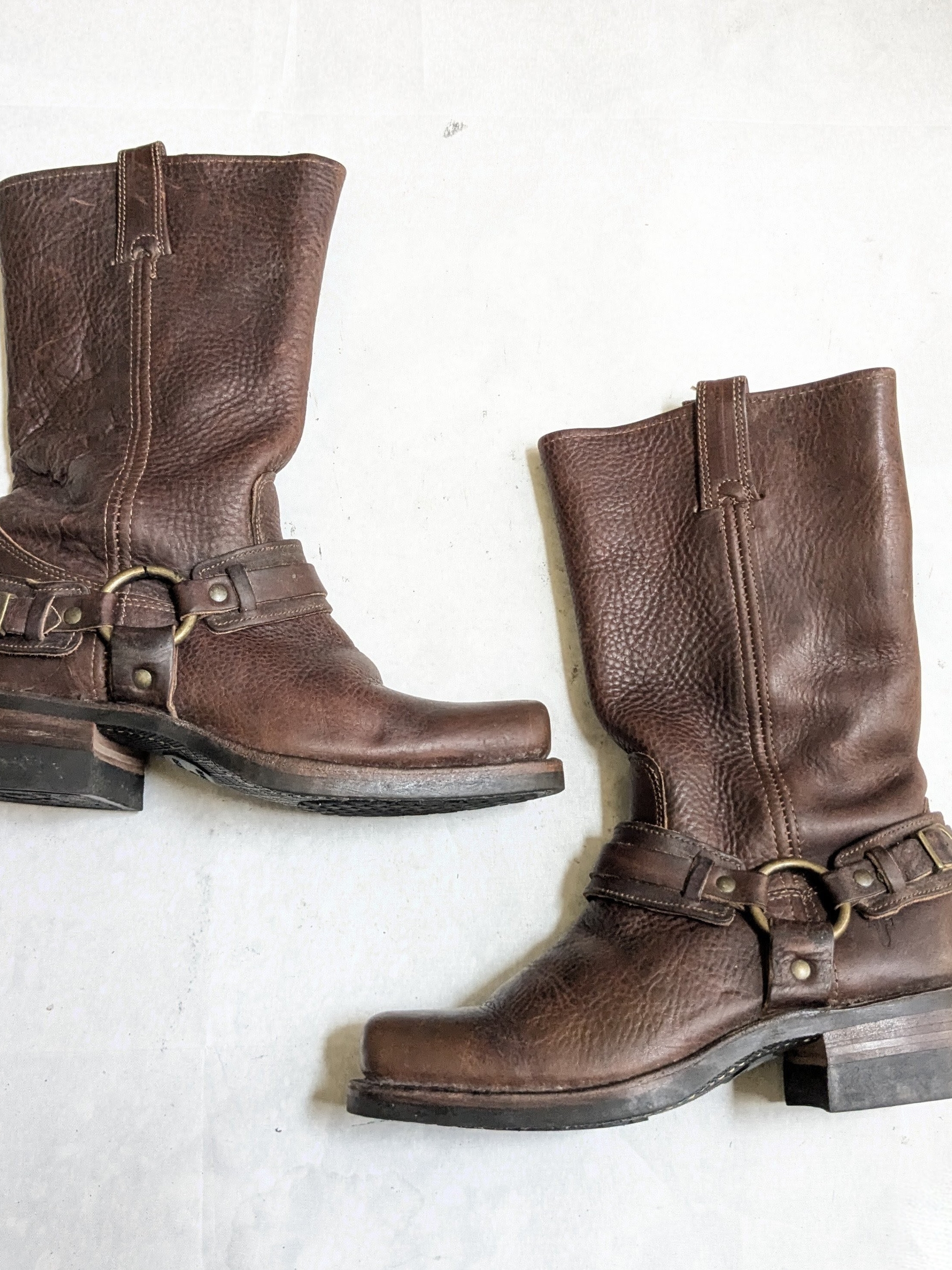 Frye Belted Harness Boots Brown Women 8 M Leather Usa